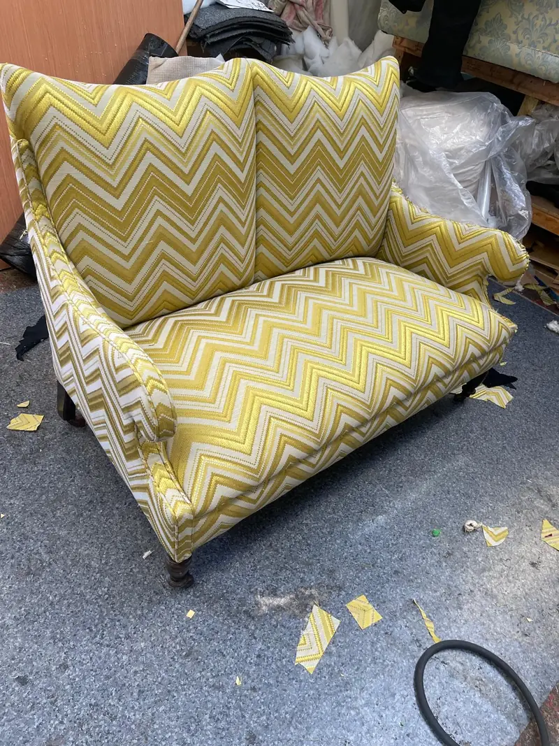 Victorian settee in a chevron weave