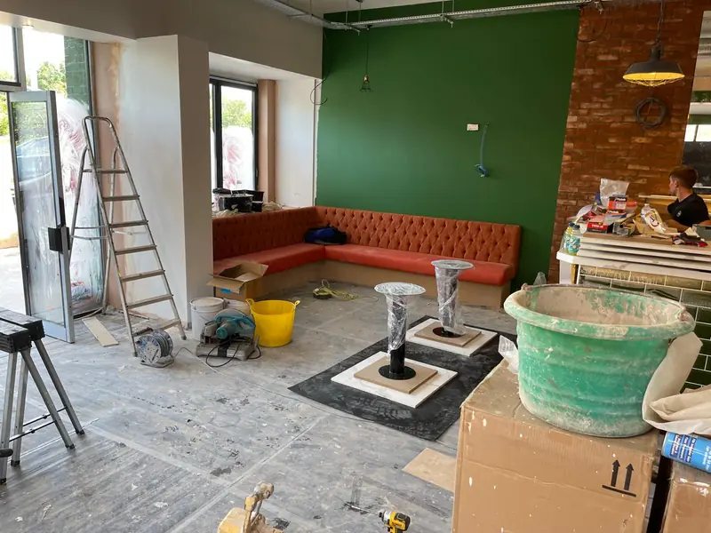 Seating going in during a live fit-out