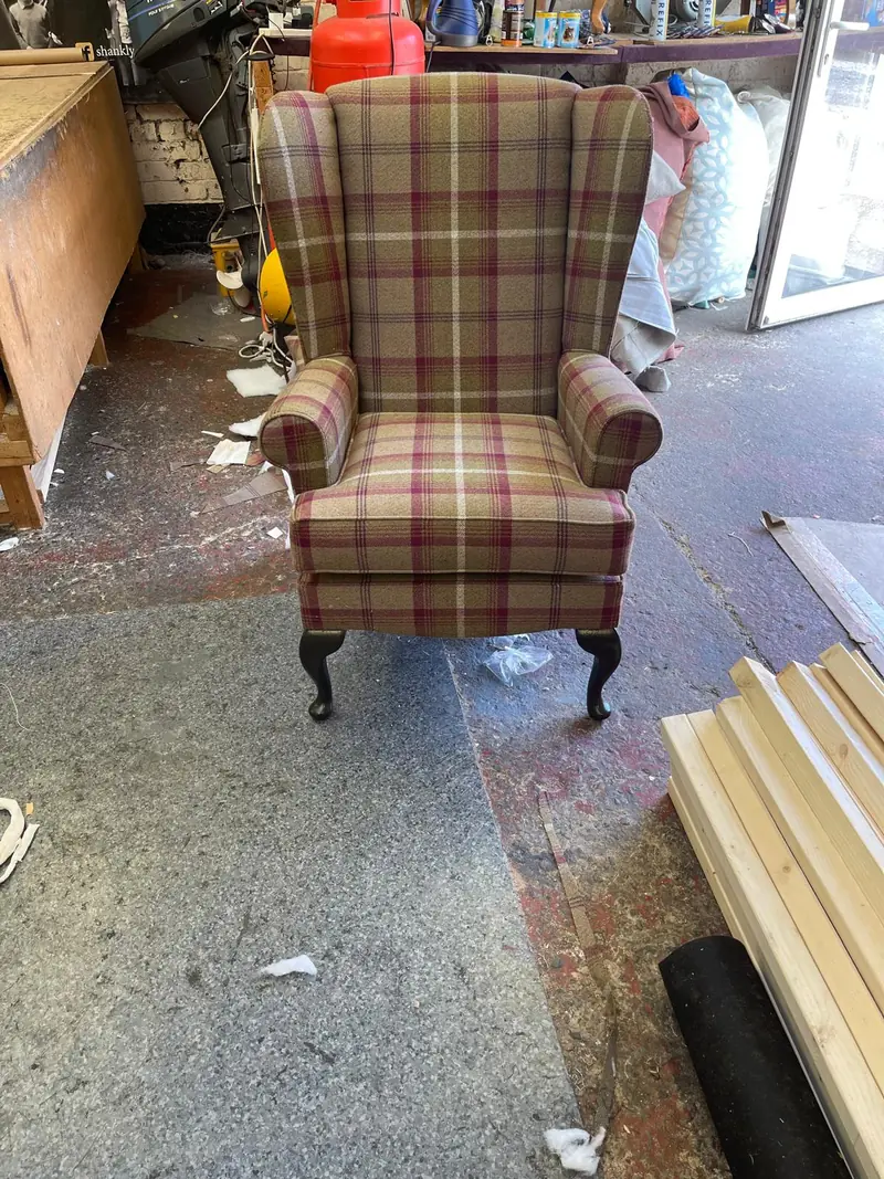 Wing chair in a wool tartan